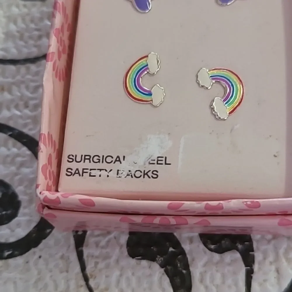 Sterling Silver Kids Earrings - Purple and Rainbow